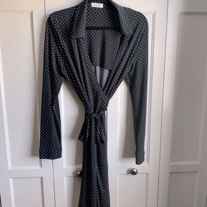 Calvin Klein black w/ white polka dots wrap dress
